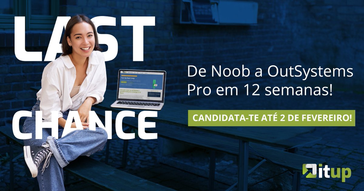 _ITUp_'s tweet image. zurl.co/dmoY1 
📢 LAST CHANCE!
🇺🇸 There&apos;s still time to apply for our Turn Up Boot Camp and go from noob to OutSystems Pro in 12 weeks!  

#ITUp #WeRampYouUp #OutSystemsPartner #lowcode #softwaredevelopment #upskill #reskill #career #OutSystems