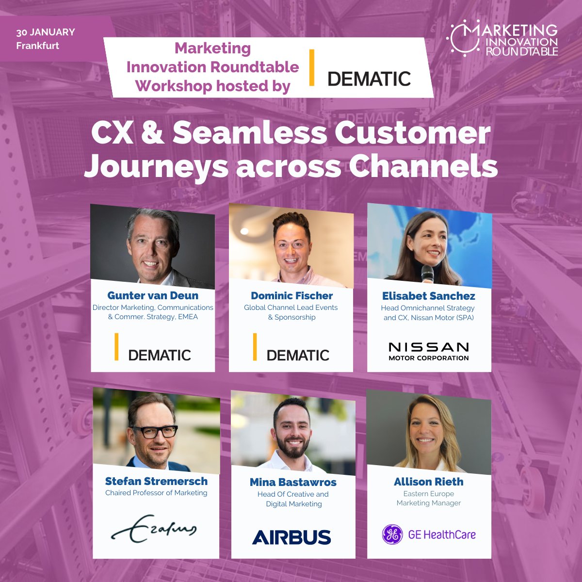 🌟 The focus of the second day of the #InnovationWorkshop hosted by Dematic in Frankfurt 🇩🇪 will be CX &amp; Seamless Customer Journeys across Channels and much more with an amazing lineup of speakers.
