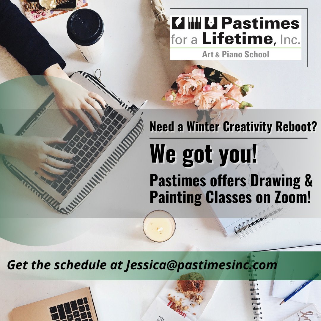 PastimesInc's tweet image. Need a Winter Creativity Reboot?🎨

We got you! Pastimes offers Drawing &amp;amp; Painting Classes on Zoom!

Get the schedule at Jessica@pastimesinc.com
.
#OnlineDrawingClasses #ZoomDrawingClasses #ZoomPaintingClasses #ZoomArtClasses #OnlinePianoLessons #OnlineArtClasses