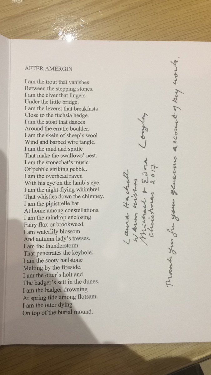 So sad to hear about the death of the great poet, Michael Longley. Years ago, I wrote a piece about him for a student magazine - he sent me this beautiful Christmas card with a poem inside