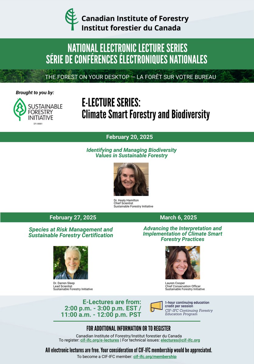 CIF-IFC (@cif_ifc) on Twitter photo Join us on February 20th, February 27th, & March 6th at 2:00 pm EST for the "Climate Smart Forestry and Biodiversity" E-Lecture series with the Sustainable Forestry Initiative! <a href="/sfiprogram/">Sustainable Forestry Initiative</a>
Register now: cif-ifc.org/what-we-do/e-l… Join us on February 20th, February 27th, & March 6th at 2:00 pm EST for the "Climate Smart Forestry and Biodiversity" E-Lecture series with the Sustainable Forestry Initiative! <a href="/sfiprogram/">Sustainable Forestry Initiative</a>
Register now: cif-ifc.org/what-we-do/e-l…