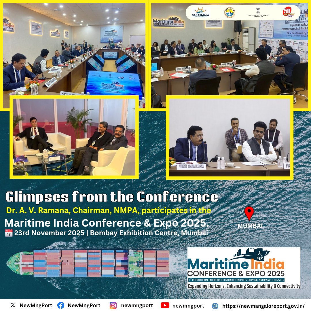 NewMngPort's tweet photo. Dr. A. V. Ramana, Chairman, NMPA, actively participated in key sessions on the second day at the Maritime India Conference 2025 today, sharing transformative insights on port development and maritime innovation. 

#MaritimeIndia2025 #PortLeadership #NMPAInAction https://t.co/wu6qjiEHKj