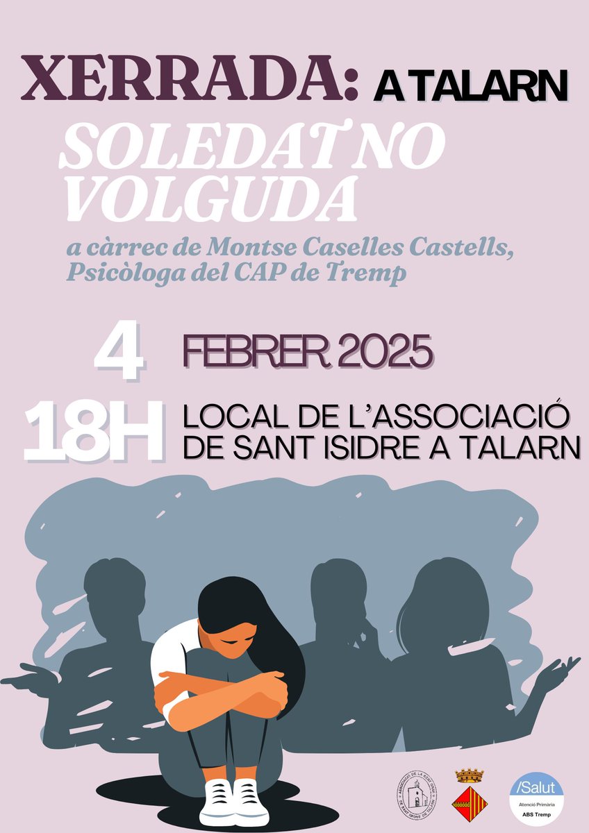 🎤 XERRADA A TALARN

📢 Soledat no volguda
🗓️ 4 de febrer de 2025
🕕 A les 18 h
📍 Local de l’Associació de Sant Isidre, Talarn
💬 A càrrec de Montse Caselles Castells, psicòloga del CAP de Tremp.