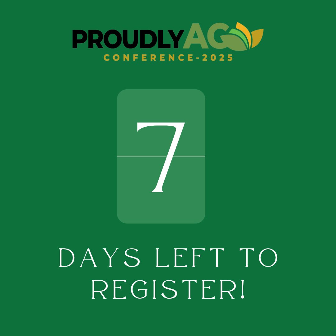 Time is running out to register for the 2025 Proudly Ag Conference, presented by SYA! 

This conference is your opportunity to network with agriculture professionals and producers and hear from a stacked lineup of speakers. 

Use DISCOUNT2025 to save money on your registration!