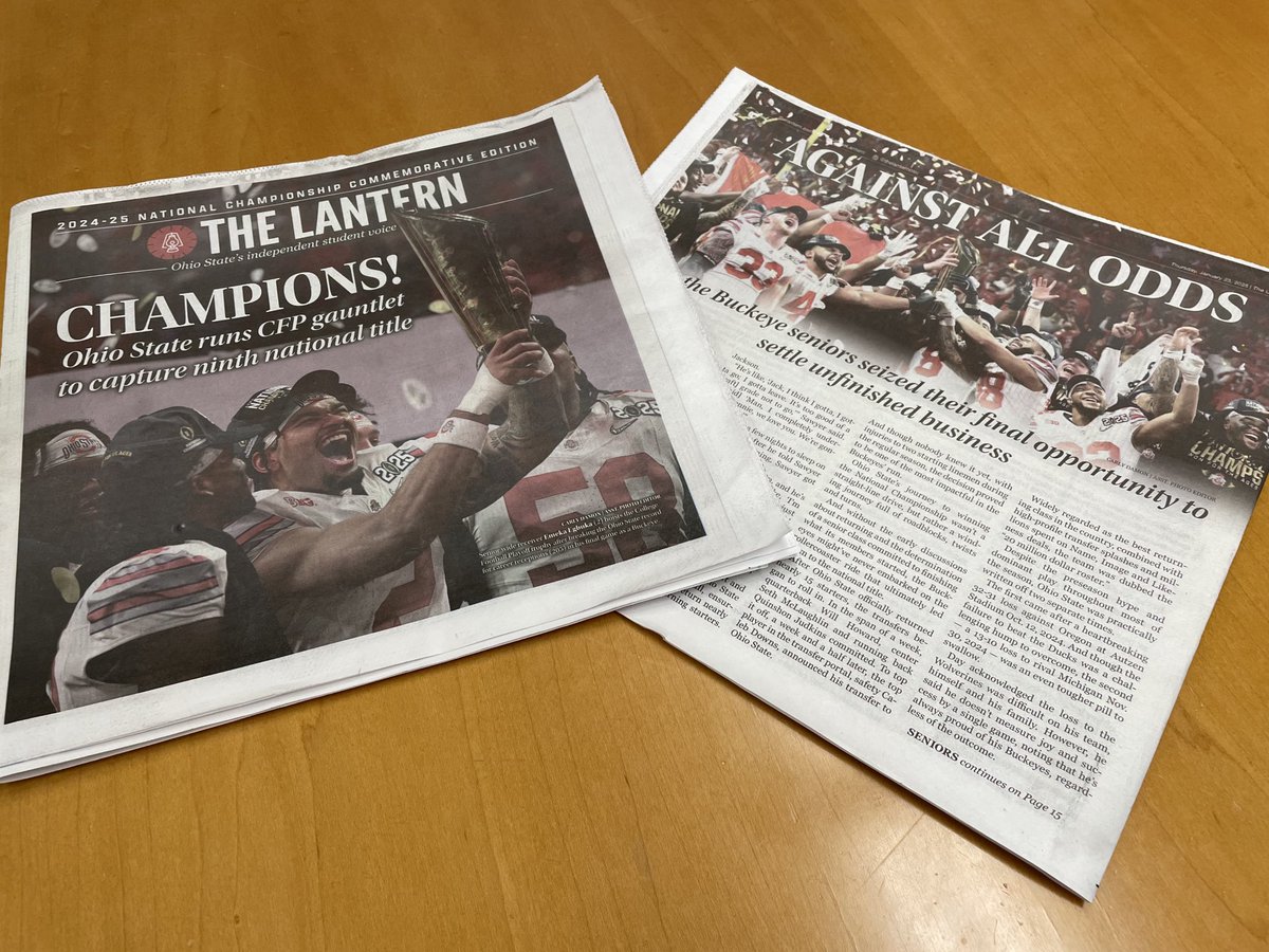 Good morning, friends. In honor of the #Buckeyes’ 9th natty, <a href="/TheLantern/">The Lantern</a> offers this National Championship edition. Available at news racks across campus!