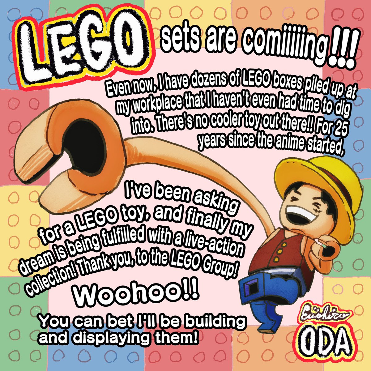 pewpiece's tweet photo. Eiichiro Oda's message on the LEGO x One Piece collaboration. https://t.co/CTjVDv0Ycj