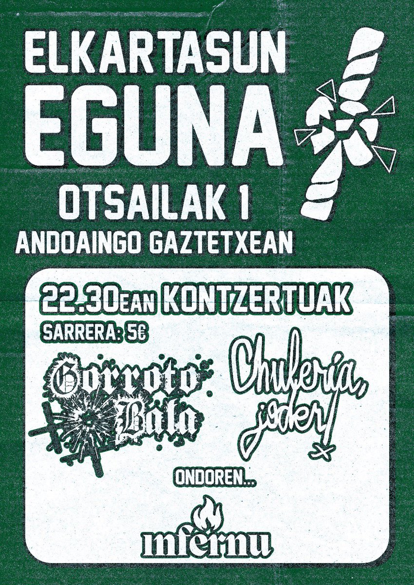 Gipuzkoa_Jardun's tweet photo. Otsailari hasiera emateko Buruntzaldean ELKARTASUN EGUNA antolatu dute. Ateratako diru guztia Zaballa espetxera egindako martxagatik ezarritako 153.600€-ko isunak ordaintzera bideratuko da.

📅 Otsailak 1
🚪 22:00etan ate irekiera
🕥 22:30etan kontzertuak 
📍 Andoaingo Gaztetxea https://t.co/yMPCU2kSTQ