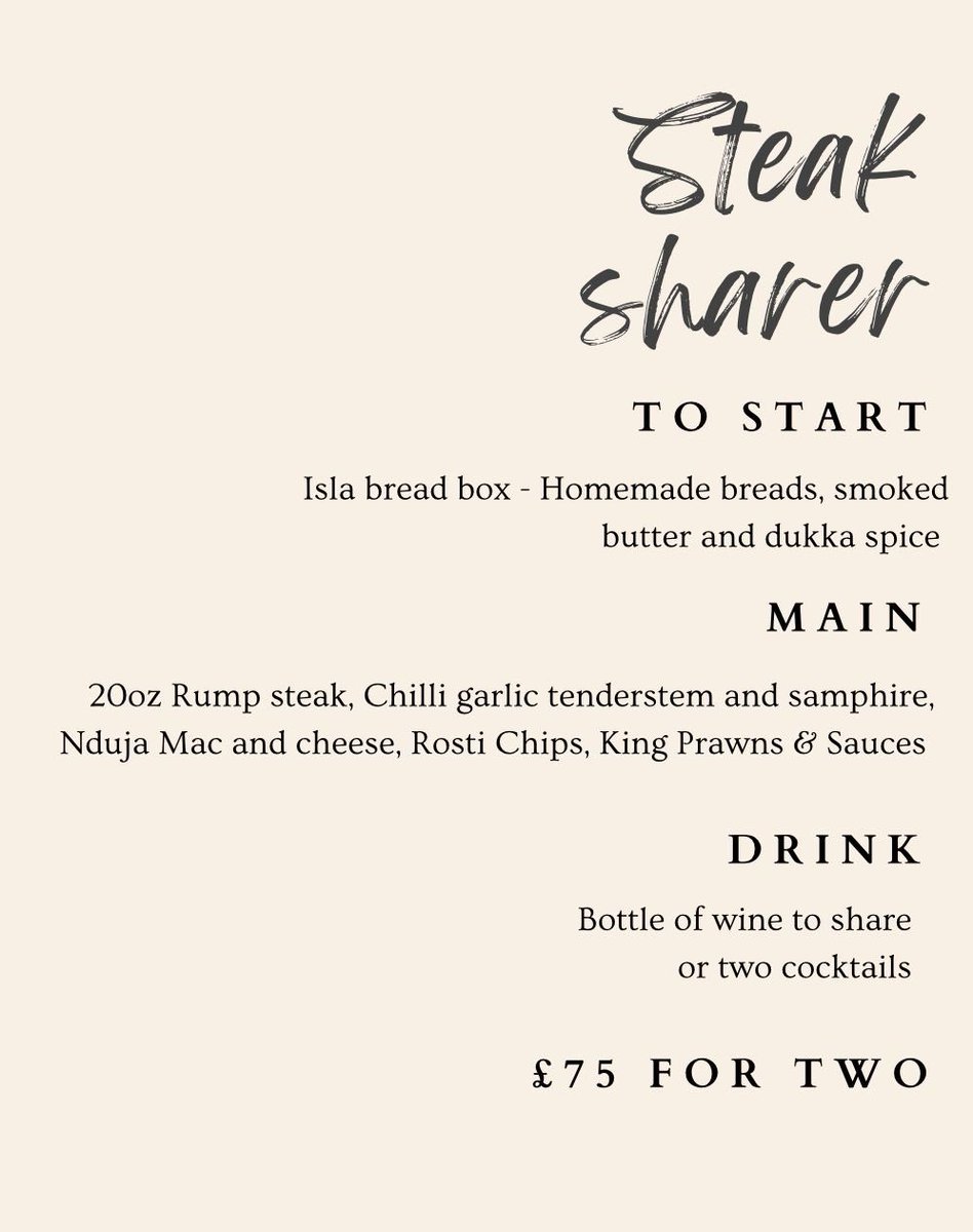 Steak sharer starts this evening on the specials menu at isla (our sister restaurant) for a limited time.

islabycoarse.restaurant/book