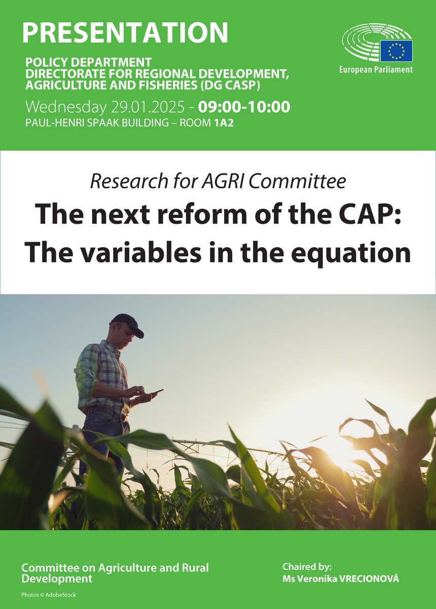 📢 Our Study presentation on ‘The next reform of the CAP: the variables in the equation’ is about to start: multimedia.europarl.europa.eu/en/webstreamin…
or come back later to find all info on our blog: research4committees.blog/agri-events/
<a href="/EP_Agriculture/">AGRI Committee Press</a> #Research4Committees