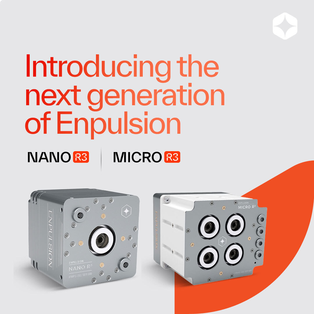 Introducing the next generation of Enpulsion: our updated Nano R3 and Micro R3 models integrate with our Smart Mobility Interface (SMI) to provide more design flexibility, multiple thrusters control and enhance radiation protection and electric reliability throughout missions.