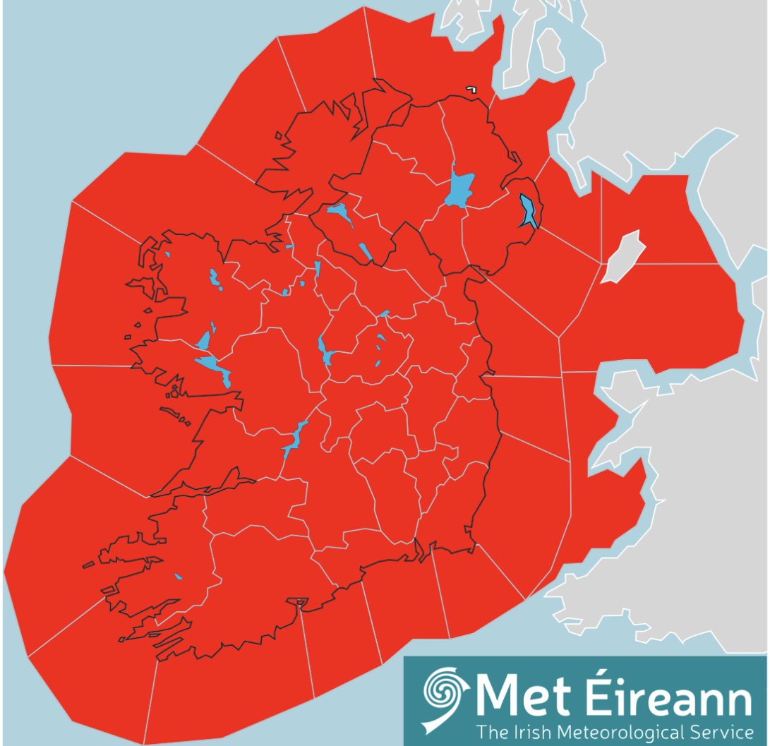 Now there’s something you don’t see every day!

Entire island has gone red for #StormEowyn