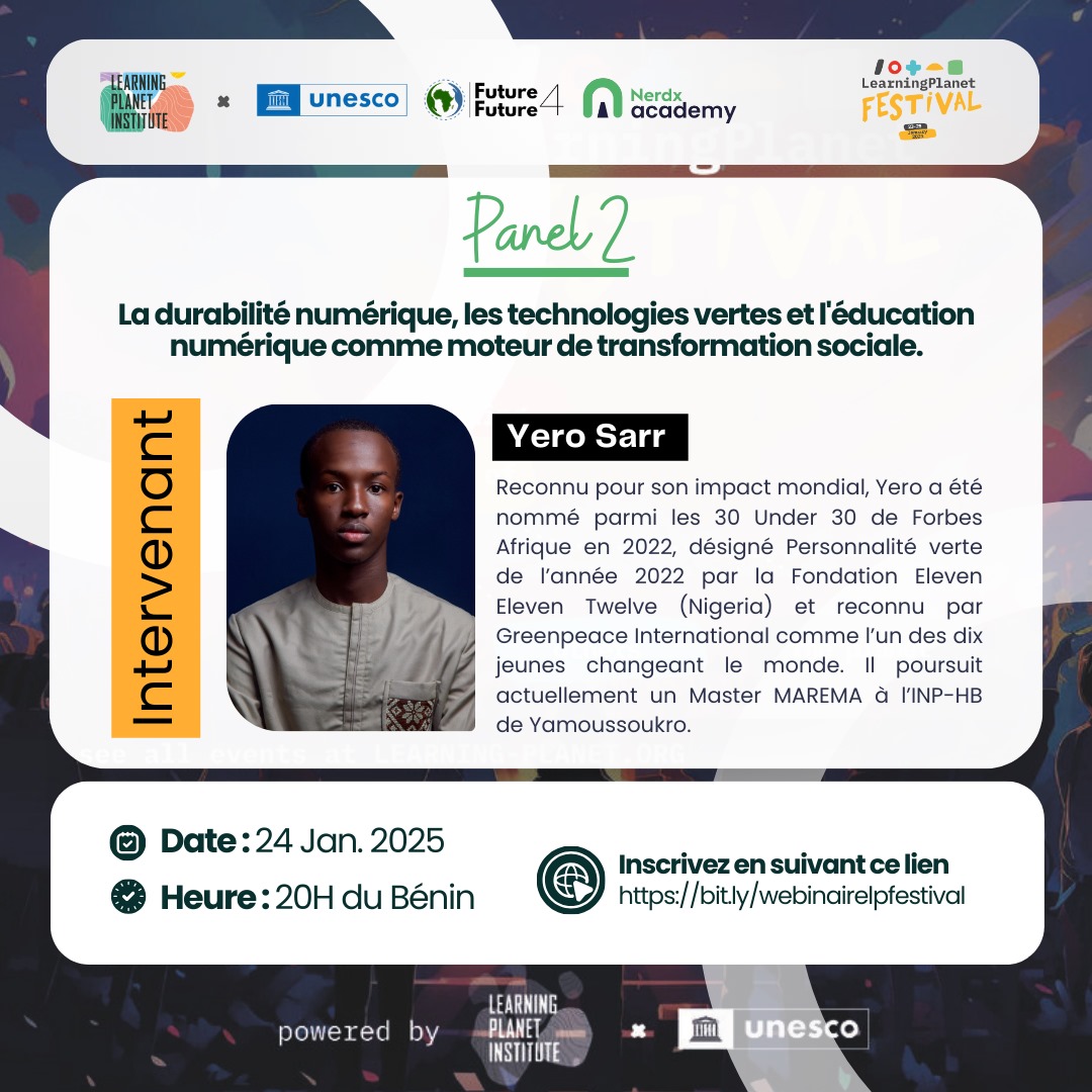 Découvrez nos panelistes à la conférence virtuelle sur la promotion de la paix, des droits humains et la protection de l'environnement à l'ère du numérique, organisée par <a href="/futureforfutur_/">Future for Future</a> à l'occasion du #LearningPlanetFestival2025 avec l'<a href="/UNESCO/">UNESCO 🏛️ #Education #Sciences #Culture 🇺🇳</a> et #NerdXAcademy.