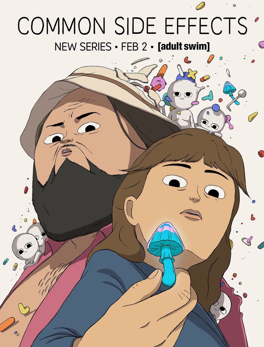 catsuka's tweet image. Official poster for "Common Side Effects" animated series by Joe Bennett (Scavengers Reign) &amp;amp; Steve Hely.