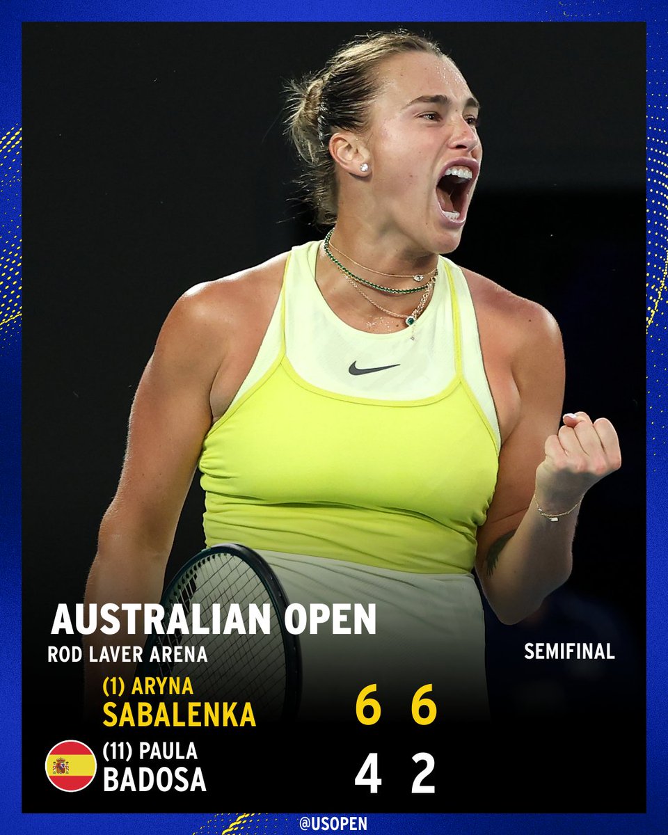 usopen's tweet image. Aryna Sabalenka is headed to her 3rd straight Australian Open final! 😤