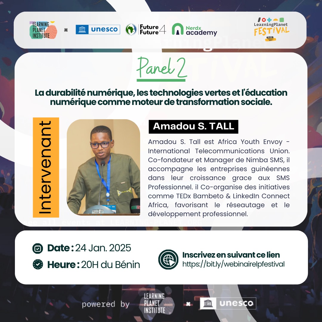 Découvrez nos panelistes à la conférence virtuelle sur la promotion de la paix, des droits humains et la protection de l'environnement à l'ère du numérique, organisée par <a href="/futureforfutur_/">Future for Future</a> à l'occasion du #LearningPlanetFestival2025 avec l'<a href="/UNESCO/">UNESCO 🏛️ #Education #Sciences #Culture 🇺🇳</a> et #NerdXAcademy