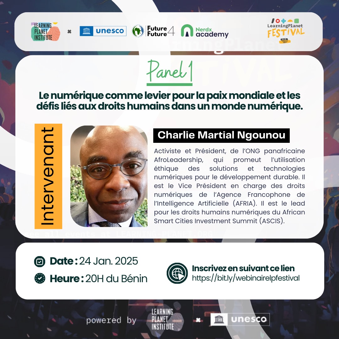 Découvrez nos panelistes à la conférence virtuelle sur la promotion de la paix, des droits humains et la protection de l'environnement à l'ère du numérique, organisée par <a href="/futureforfutur_/">Future for Future</a> à l'occasion du #LearningPlanetFestival2025 avec l'<a href="/UNESCO/">UNESCO 🏛️ #Education #Sciences #Culture 🇺🇳</a> et #NerdXAcademy