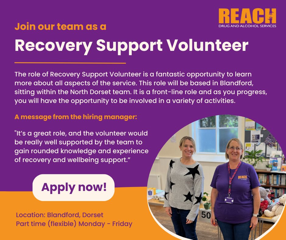 ReachDorset (@reachdorset) on Twitter photo REACH Dorset are looking to welcome a new volunteer! The position is based at our Blandford hub with some of our lovely North team. Applications close on the 3rd February💜 Full details of the role can be found at:
peoplekind.my.salesforce-sites.com/recruit/fRecru…
#VolunteeringDorset #DorsetVacancies REACH Dorset are looking to welcome a new volunteer! The position is based at our Blandford hub with some of our lovely North team. Applications close on the 3rd February💜 Full details of the role can be found at:
peoplekind.my.salesforce-sites.com/recruit/fRecru…
#VolunteeringDorset #DorsetVacancies