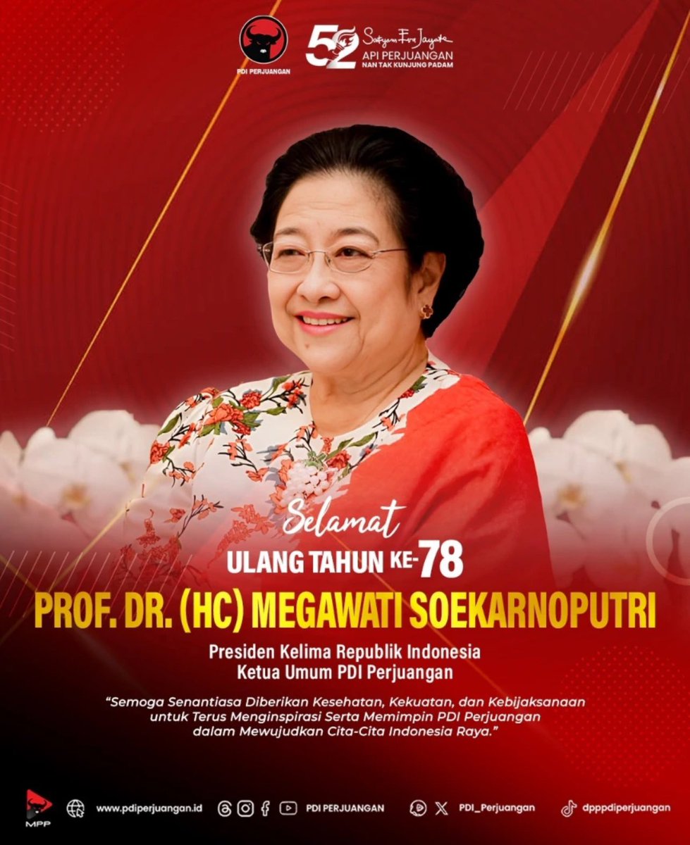 Negarawan Sejati Ibu Prof DR Megawati Soekarnoputri, Presiden RI ke 5 ter❤️Cinta Ketua Umum PDI Perjuangan Maju terusss m e w a r n a i Kehidupan Berbangsa dan Bernegara Kearifan Kebijaksanaannya yang masih sangat dibutuhkan Kader partai dan Rakyat Indonesia Semoga Ibunda tetap