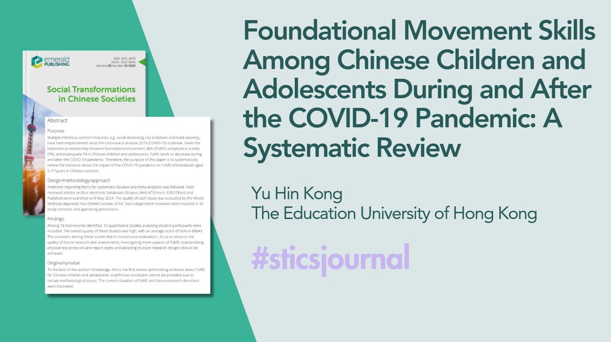SjournalSt42659's tweet photo. 📢New Article Alert: 
 "Foundational Movement Skills Among Chinese Children and Adolescents During and After the COVID-19 Pandemic: A Systematic Review"  

Read more: https://t.co/vgQ2rvK7Rm https://t.co/k0O2pEFnVk