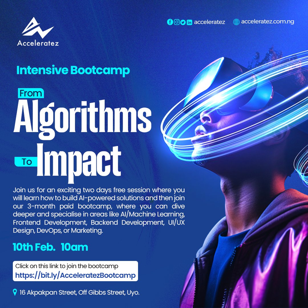 acceleratezhub's tweet photo. Want to learn a tech skill to transform your career or earn big in this digital age?

Join our Intensive Tech Bootcamp to master skills like AI/Machine Learning, Frontend/Backend Development, UI/UX Design, DevOps, or Digital Marketing

#Acceleratez #Bootcamp #career #tech #intern https://t.co/PIDbcK2FZQ