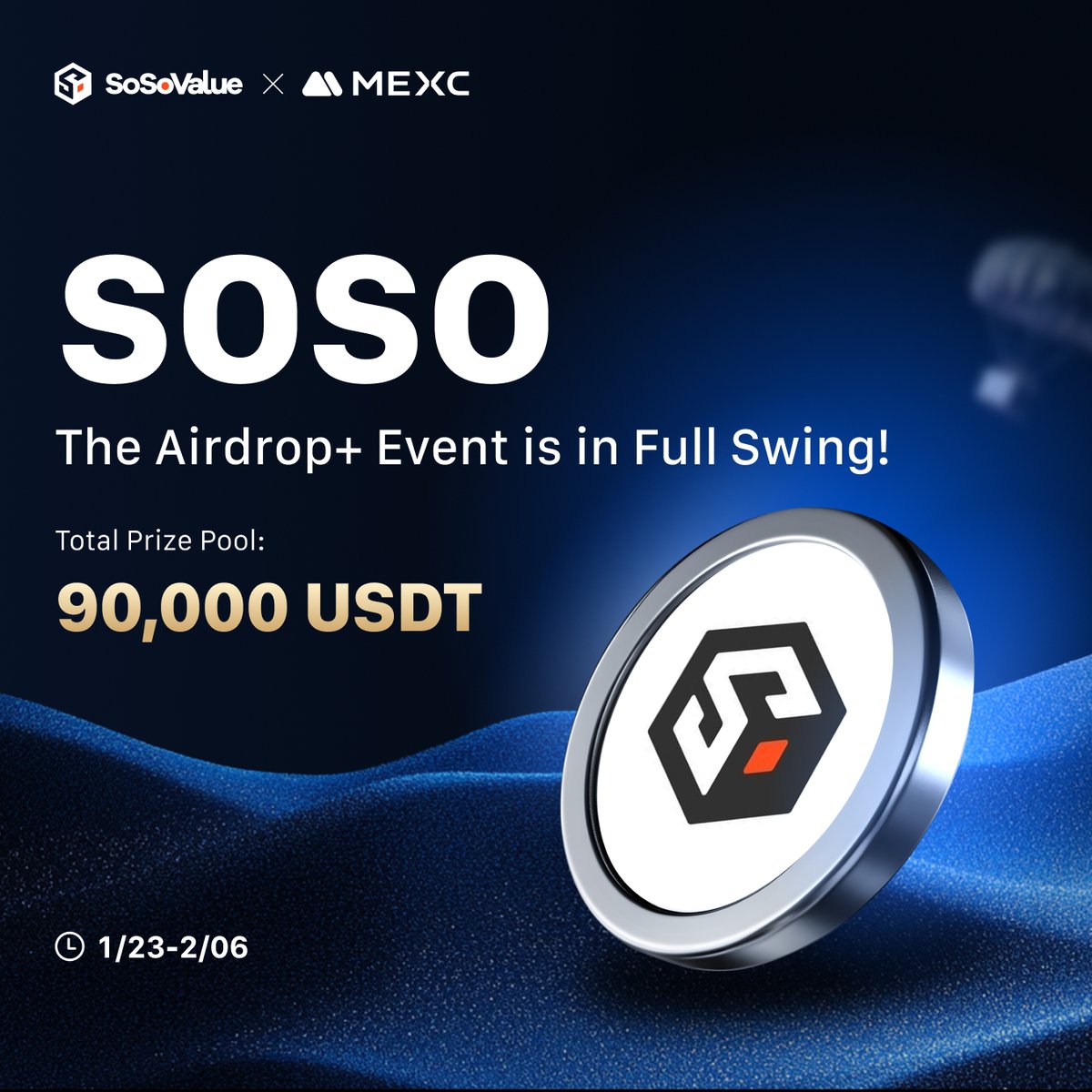 🔥 The <a href="/SoSoValueCrypto/">SoSoValue</a> / $SOSO Token Airdrop Event is in full swing!

👉 Deposit and Trade to Share 90,000 USDT Bonus!

🎁 Spread the word now to win a share of 1,000 USDT, ends on 23:59 Jan 29, 2025 (UTC)：
gleam.io/competitions/W…

👉 Join Now: mexc.com/en-US/mx-activ…