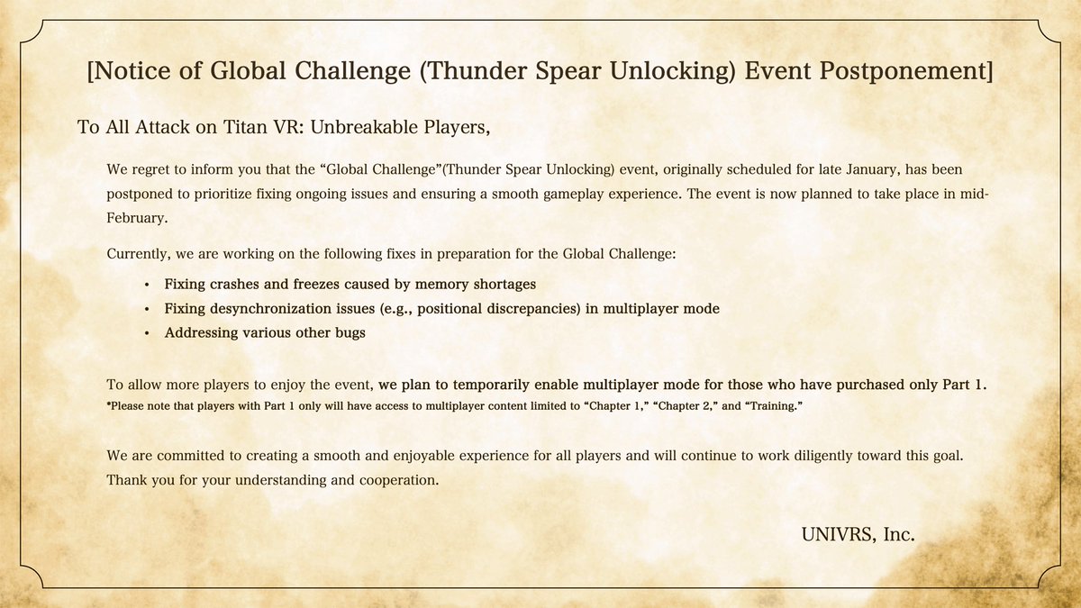 UNIVRS ⚔🔥 "Attack on Titan VR: Unbreakable" tweet media