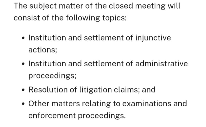 vincent_vancode's tweet photo. I am surprised the market hasn't priced in the Sunshine Act meeting tomorrow US time 1230pm, agenda is below... Something is going down my friends.  

Like when the water disappears at the beach before the tsunami hits (with greatest respect to anyone affected by an actual tsunami)