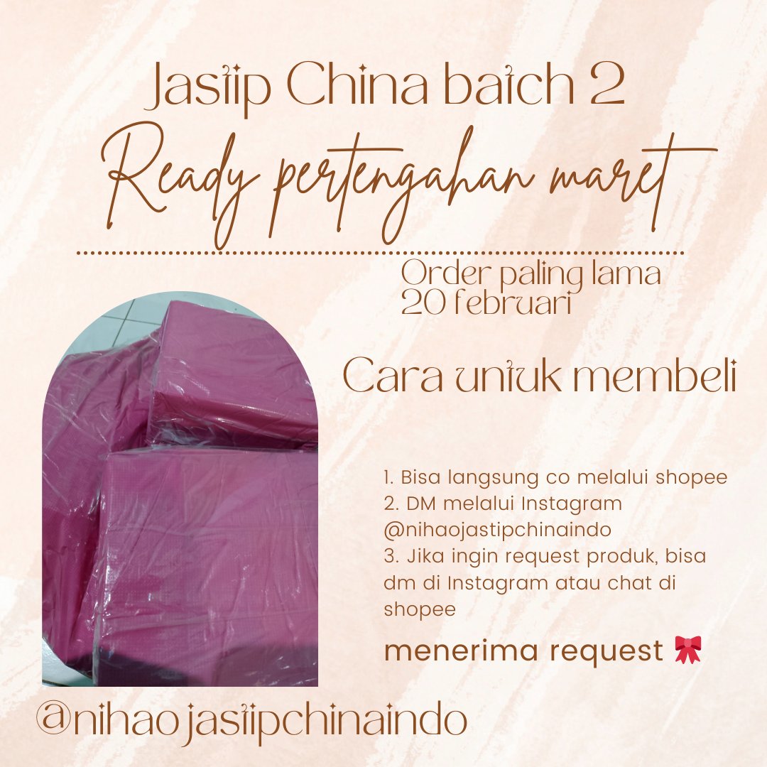 lesmandarinn's tweet photo. halooo halooo, yg mau jastip china indo bisa bangett yaaaaaa, bisa DM lewat Instagram @ nihaojastipchinaindo atau bisa langsung lewat shopee https://t.co/iVehBOBQJk, ak tunggu orderannya!! https://t.co/SDFd7V2NnA