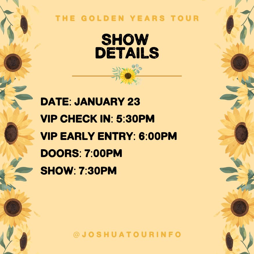 JoshuaTourInfo's tweet photo. AMSTERDAM! The wait is almost over! Joshua Bassett’s #THEGOLDENYEARSTOUR is tonight at @melkweg!🌻 

Here are some helpful tips to know before you arrive at the venue 🤎

#TheGoldenYearsTourAmsterdam https://t.co/RLSE1YQt0j
