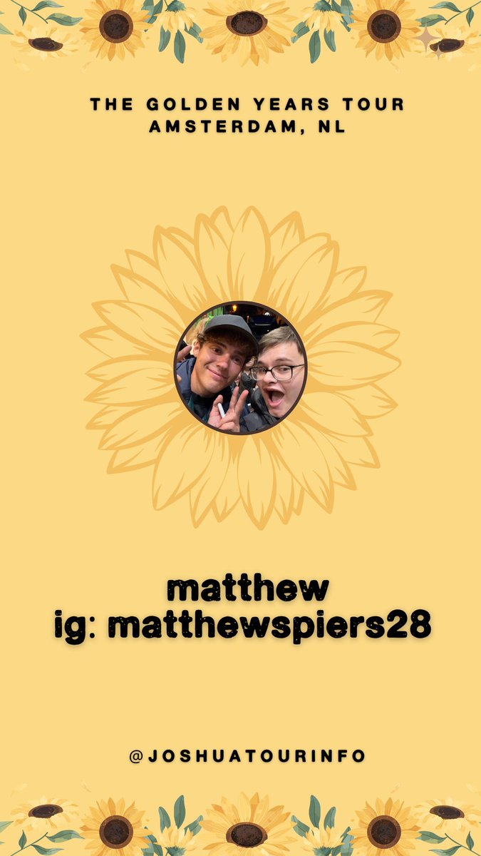 JoshuaTourInfo's tweet photo. Don’t forget to head over to our Instagram Stories (@JoshuaTourInfo) for an inside look at the Amsterdam show, courtesy of @bad4bassett and Niyah!🌻 

#TheGoldenYearsTour 
#TheGoldenYearsTourAmsterdam https://t.co/Vul2Zu8FG1