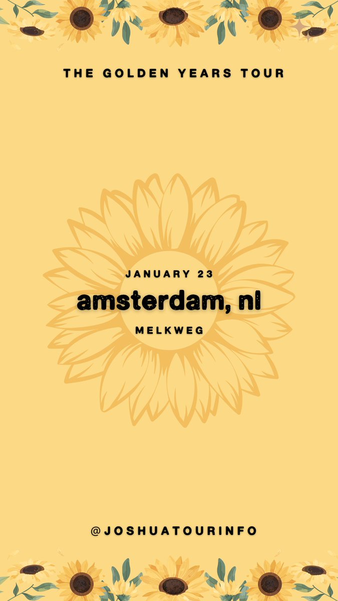 JoshuaTourInfo's tweet photo. Don’t forget to head over to our Instagram Stories (@JoshuaTourInfo) for an inside look at the Amsterdam show, courtesy of @bad4bassett and Niyah!🌻 

#TheGoldenYearsTour 
#TheGoldenYearsTourAmsterdam https://t.co/Vul2Zu8FG1