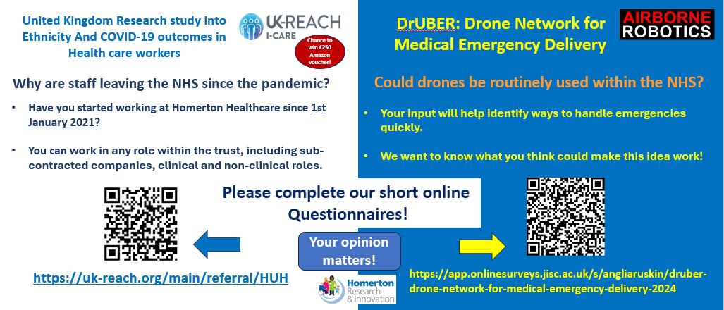 We have recently opened two new studies that staff members at <a href="/NHSHomerton/">HHFT</a> can participate in‼️ There is also an opportunity to win a £250 Amazon voucher. See below for more details.
