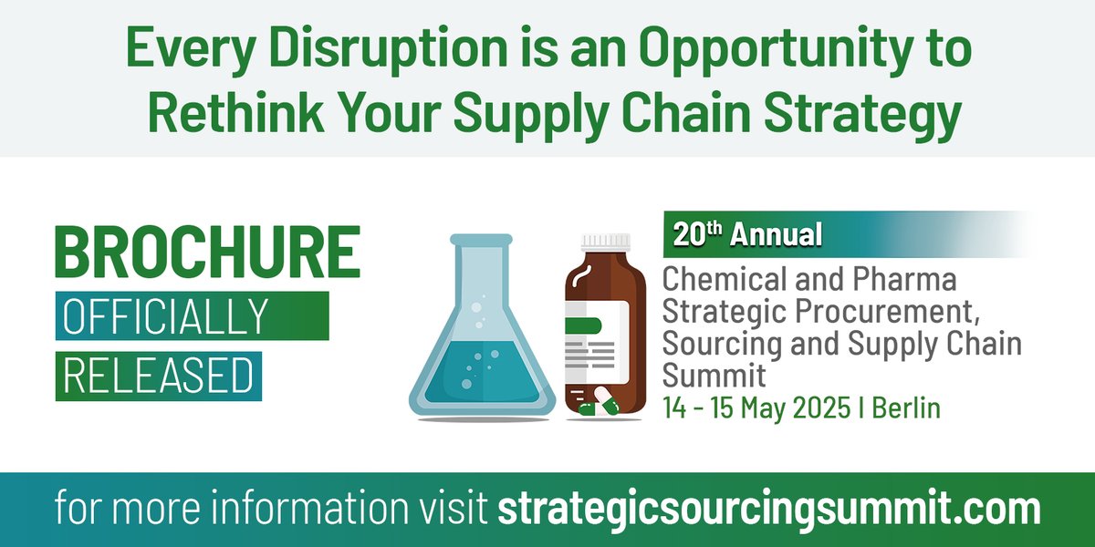 At the 20th Annual #Chemical and #Pharma Strategic #Procurement, #Sourcing, and #Supply Chain Summit, on 14th– 15th May 2025, Berlin, we’ll dive deep into the strategies and technologies that are enabling businesses to not just survive but thrive. Join: bit.ly/3rbnfv6