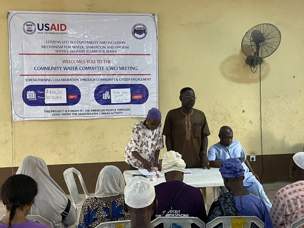 LACSOP's tweet photo. The #ClaimForWASHService Delivery Project by @LACSOP second meeting of the Community Water Committee at Surulere is presently ongoing with opening remarks from Mr. Lawal, the Chairman Surulere CWC. #ClaimForWASH
@LACSOP @USAIDNigeria https://t.co/p46sDnf3CI
