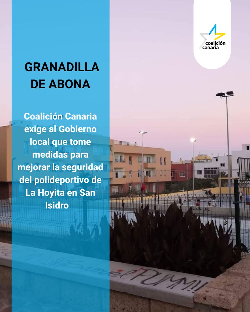 🏴󠁧󠁢󠁳󠁣󠁴󠁿.<a href="/CCGranadilla/">CCGranadilla</a> exige mejorar la seguridad del polideportivo de La Hoyita en San Isidro

✅Los nacionalistas proponen al pleno que la Policía Local y los Cuerpos y Fuerzas de Seguridad del Estado sigan actuando en dicha zona para “evitar el menudeo de estupefacientes”.