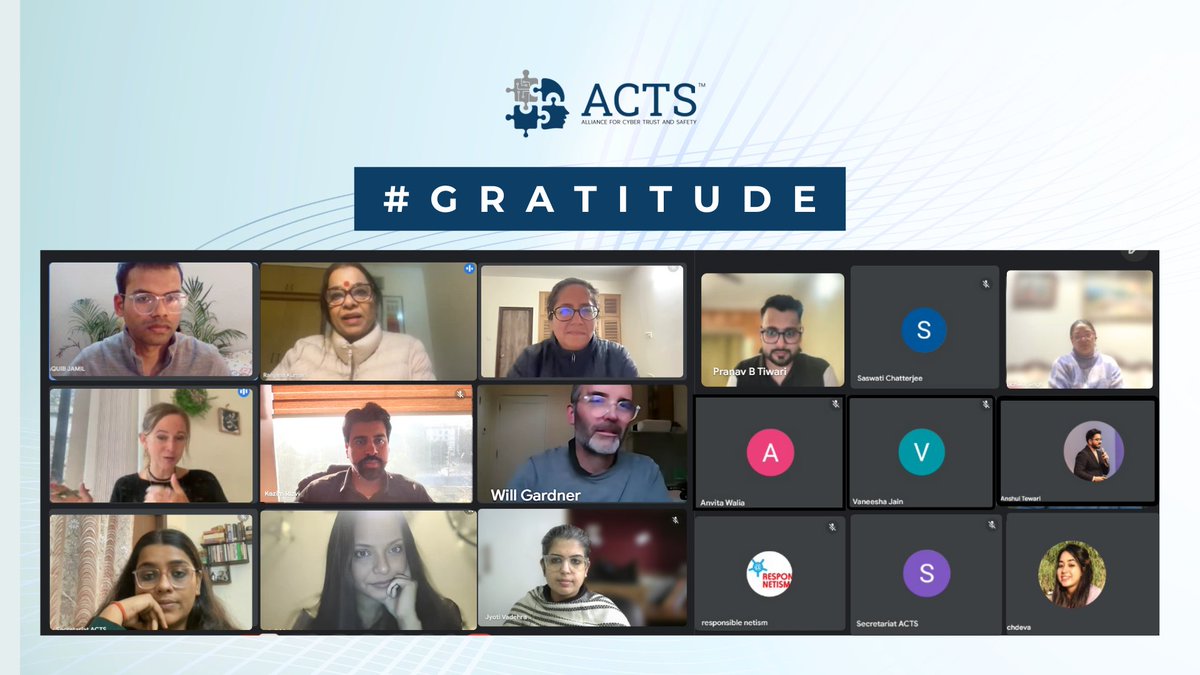 ACTS_India's tweet photo. 🙏 #Gratitude #Highlights

🌟 𝗞𝗶𝗰𝗸𝗶𝗻𝗴 𝗼𝗳𝗳 𝟮𝟬𝟮𝟱 𝘄𝗶𝘁𝗵 𝗣𝘂𝗿𝗽𝗼𝘀𝗲!🌟

The 𝗔𝗹𝗹𝗶𝗮𝗻𝗰𝗲 𝗳𝗼𝗿 𝗖𝘆𝗯𝗲𝗿 𝗧𝗿𝘂𝘀𝘁 𝗮𝗻𝗱 𝗦𝗮𝗳𝗲𝘁𝘆 (𝗔𝗖𝗧𝗦) 𝗦𝗲𝗰𝗿𝗲𝘁𝗮𝗿𝗶𝗮𝘁 hosted its first  meeting of the year, engaging members and esteemed advisors in shaping the roadmap for Q1 2025.

𝗞𝗲𝘆 𝗱𝗶𝘀𝗰𝘂𝘀𝘀𝗶𝗼𝗻𝘀 𝗶𝗻𝗰𝗹𝘂𝗱𝗲𝗱:
🟦 Insights on the 𝗗𝗿𝗮𝗳𝘁 𝗗𝗮𝘁𝗮 𝗣𝗿𝗼𝘁𝗲𝗰𝘁𝗶𝗼𝗻 𝗥𝘂𝗹𝗲𝘀
🟦 Comprehensive findings on 𝗧𝗲𝗰𝗵-𝗙𝗮𝗰𝗶𝗹𝗶𝘁𝗮𝘁𝗲𝗱 𝗚𝗲𝗻𝗱𝗲𝗿-𝗕𝗮𝘀𝗲𝗱 𝗩𝗶𝗼𝗹𝗲𝗻𝗰𝗲 (𝗧𝗙𝗚𝗕𝗩)in India
🟦 Participation in the 𝗧𝗿𝘂𝘀𝘁 & 𝗦𝗮𝗳𝗲𝘁𝘆 𝗙𝗲𝘀𝘁𝗶𝘃𝗮𝗹
🟦 Upcoming campaigns for #𝗜𝗪𝗗𝟮𝟬𝟮𝟱, #𝗦𝗮𝗳𝗲𝗿𝗜𝗻𝘁𝗲𝗿𝗻𝗲𝘁𝗗𝗮𝘆, and more!

𝙒𝙚 𝙩𝙝𝙖𝙣𝙠 𝙚𝙫𝙚𝙧𝙮𝙤𝙣𝙚 𝙛𝙤𝙧 𝙩𝙝𝙚𝙞𝙧 𝙞𝙣𝙫𝙖𝙡𝙪𝙖𝙗𝙡𝙚 𝙘𝙤𝙣𝙩𝙧𝙞𝙗𝙪𝙩𝙞𝙤𝙣𝙨 𝙖𝙣𝙙 𝙡𝙤𝙤𝙠 𝙛𝙤𝙧𝙬𝙖𝙧𝙙 𝙩𝙤 𝙖𝙙𝙫𝙖𝙣𝙘𝙞𝙣𝙜 𝙤𝙣𝙡𝙞𝙣𝙚 𝙩𝙧𝙪𝙨𝙩 𝙖𝙣𝙙 𝙨𝙖𝙛𝙚𝙩𝙮 𝙩𝙤𝙜𝙚𝙩𝙝𝙚𝙧!

➡ 𝗝𝗼𝗶𝗻 𝘁𝗵𝗲 𝗺𝗼𝘃𝗲𝗺𝗲𝗻𝘁: https://t.co/06UvJCCa7f

#wholeofsociety #globalsouth #digitaleconomy #globalsouth #inclusion #innovations #sustainability #digitalsafety #gender #trust #safeinternet #internet #IWD2025 #InternationalWomensDay #SaferInternetDay #SID #TFGBV #OGBV

@kazimriz|@ranjanakumari|@JVadehra|@CSR_India|@_DialogueIndia|@DGurpur| @sakshiorg @smitabharti_|@YouthKiAwaaz|@Voice_of_SASHA|@Rnetism|@TheSafecityApp|@onefuture_india|@fortis_hospital|@FeminismInIndia|@wpc_network|@publicpolicyin|@incyberblog|@Civis_Vote|@cgap_sa|@INBreakthrough|@DGurpur | @pranavbtiwari | @gsaxena03  |