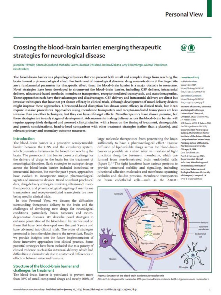 Michael Cearns (@mdcearns) on Twitter photo Delighted to contribute to this review article published in <a href="/TheLancetNeuro/">The Lancet Neurology</a> today!
sciencedirect.com/science/articl…
Press release: news.liverpool.ac.uk/2025/01/22/rev…
<a href="/LivUniISMIB/">Inst of Systems, Molecular & Integrative Biology</a> <a href="/NUFeinbergMed/">Northwestern Feinberg School of Medicine</a> <a href="/MDAndersonNews/">MD Anderson Cancer Center</a> <a href="/davidsdickens/">David Dickens</a> #bloodbrainbarrier #neurology Delighted to contribute to this review article published in <a href="/TheLancetNeuro/">The Lancet Neurology</a> today!
sciencedirect.com/science/articl…
Press release: news.liverpool.ac.uk/2025/01/22/rev…
<a href="/LivUniISMIB/">Inst of Systems, Molecular & Integrative Biology</a> <a href="/NUFeinbergMed/">Northwestern Feinberg School of Medicine</a> <a href="/MDAndersonNews/">MD Anderson Cancer Center</a> <a href="/davidsdickens/">David Dickens</a> #bloodbrainbarrier #neurology