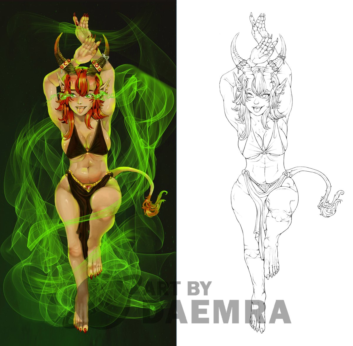 daemra_art's tweet photo. WoW inspired Demoness illustration. 
#art #portrait #sketch #digitalart #green #drawing #flames #ginger #photoshop https://t.co/02dhvhBxMm
