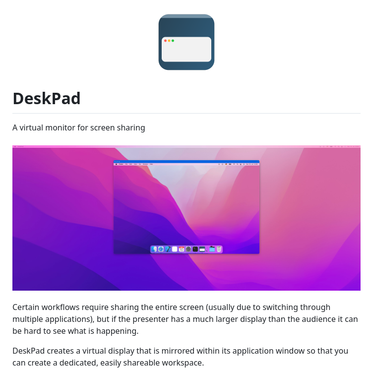 Virtual monitor for screen sharing