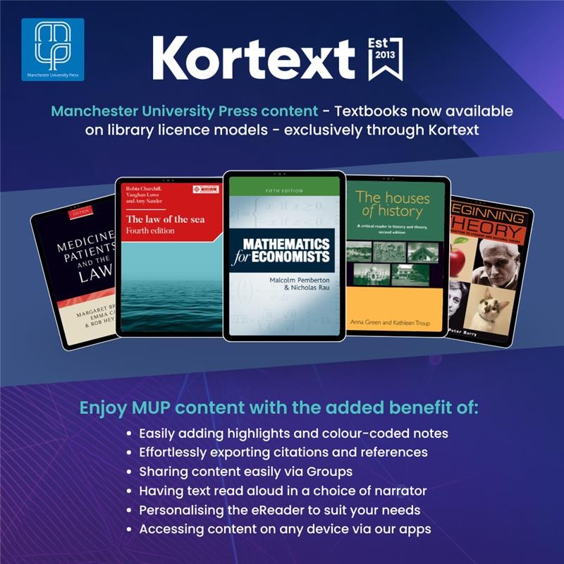 ManchesterUP's tweet photo. Manchester University Press is delighted to announce an exclusive agreement with @Kortext. 

Kortext is a global leader in digital learning and the leading supplier of digital textbooks in the UK, providing services to more than 5,000 institutions and two million students worldwide, and we are proud to partner with them to make our textbooks available on library licence models for the first time.
