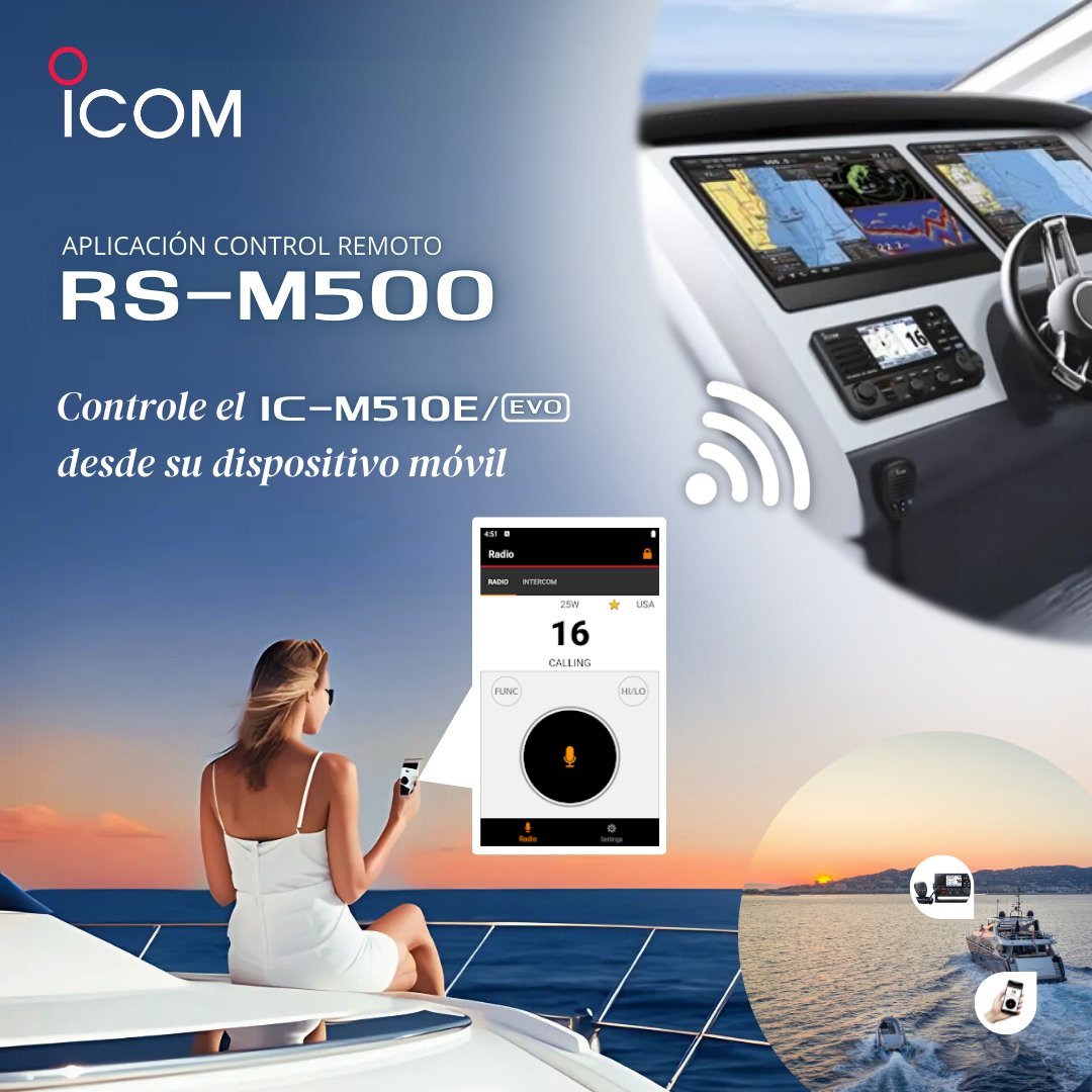 ⚓
Los transceptores VHF de marina IC-M510E y IC-M510E EVO cuentan con la función WiFi, que permite que se conecten a un dispositivo Android o iOS con la app gratuita RS-M500 instalada para ser controlados remotamente.

#Icom #IcomSpain #vhfmarino #radiomarina #controlremoto