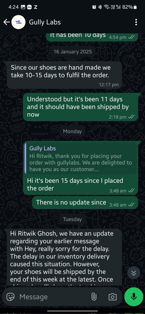 ritwik_txt's tweet photo. @kushsachdeva95 Here is the order date. I prepaid for the order. Added to this response from the customer service team is pathetically slow. They do not reply to your whatsapp messages for days

@GullyLabs https://t.co/6NdiCoQvkH