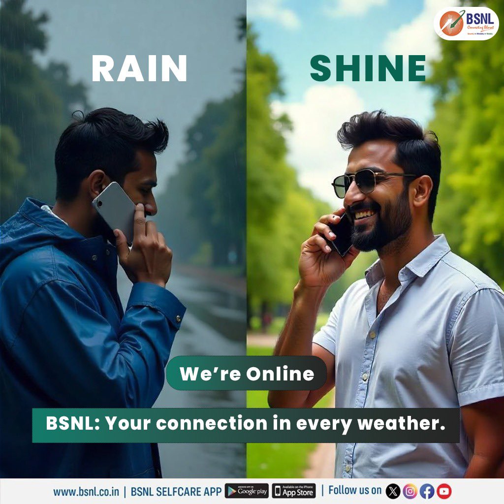BSNLCorporate's tweet photo. Storms may roar or sun may shine, BSNL keeps you online!
Stay connected, no matter the weather.
#BSNLIndia #UninterruptedConnection #SeamlessConnectivity https://t.co/OhjP8SZYSb