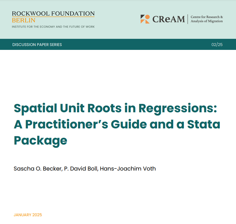 CReAM (@cream_research) on Twitter photo 🆕<a href="/RF_Berlin/">ROCKWOOL Foundation Berlin</a>-CReAM #DiscussionPaper by Sascha Becker, <a href="/pdavidboll/">P David Boll</a>, and <a href="/joachim_voth/">Joachim Voth</a>: "Spatial Unit Roots in Regressions: A Practitioner’s Guide and a Stata Package" (1/4) 🆕<a href="/RF_Berlin/">ROCKWOOL Foundation Berlin</a>-CReAM #DiscussionPaper by Sascha Becker, <a href="/pdavidboll/">P David Boll</a>, and <a href="/joachim_voth/">Joachim Voth</a>: "Spatial Unit Roots in Regressions: A Practitioner’s Guide and a Stata Package" (1/4)