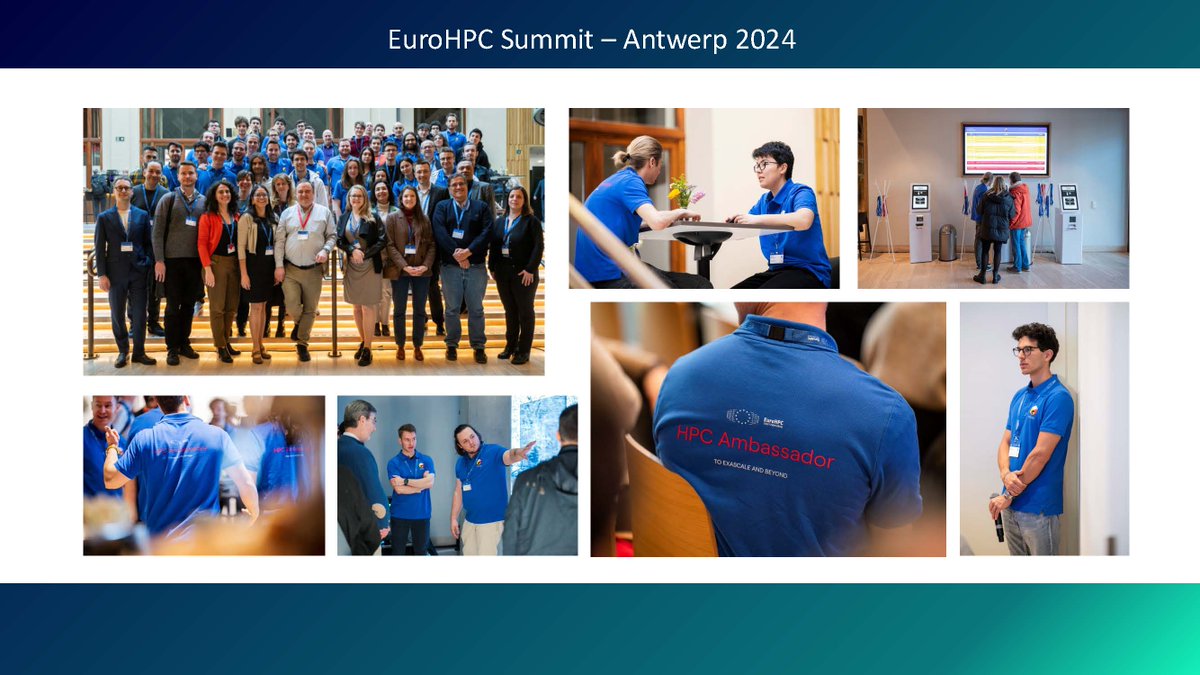 EuroHPC_JU's tweet image. Every year, selected students from the @EUMaster4HPC take part in the EuroHPC Summit as #HPCAmbassadors.
Easily recognisable in their HPC Ambassador shirts, they help in the #DemoLab, welcome guests, and much more!
Register to the #Summit: eurohpcsummit.eu