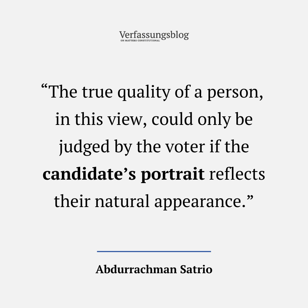 Verfassungsblog (@verfassungsblog) on Twitter photo Looking too good for politics?
ABDURRACHAM SATRIO (<a href="/ASSatrio94/">Abdurrachman Satrio</a>) explains the ban on AI-designed campaign portraits by the Indonesian Constitutional Court, a decision rooted in ethics and the "honest principle".
verfassungsblog.de/banning-ai-for… Looking too good for politics?
ABDURRACHAM SATRIO (<a href="/ASSatrio94/">Abdurrachman Satrio</a>) explains the ban on AI-designed campaign portraits by the Indonesian Constitutional Court, a decision rooted in ethics and the "honest principle".
verfassungsblog.de/banning-ai-for…