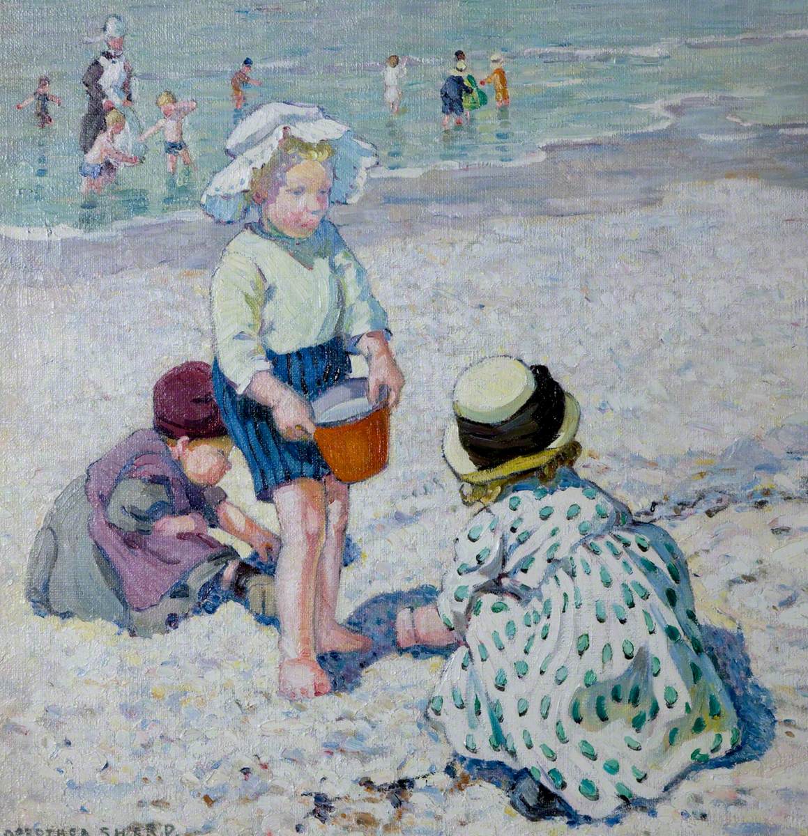 The theme for today’s <a href="/artukdotorg/">Art UK</a> #OnlineArtExchange is 20th Century Women Artists for Sheila Fell at <a href="/TullieCarlisle/">Tullie</a>.
We’ve chosen this painting from our own Collection by Dorothea Sharp (1874–1955) ‘Making Sandcastles’.