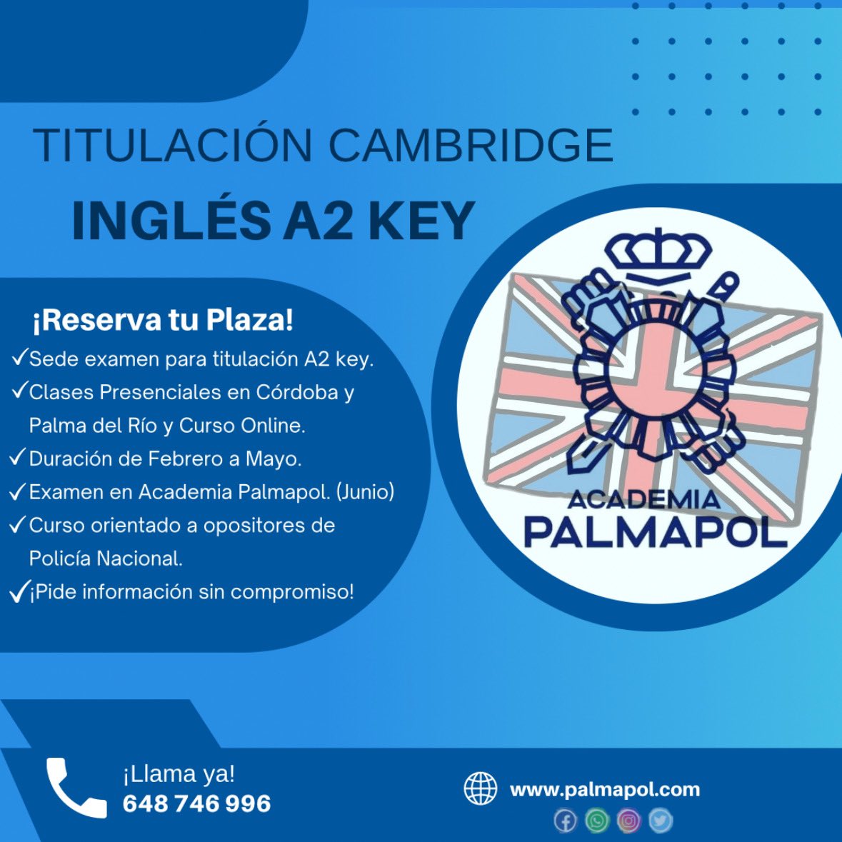 palmapolacadem1's tweet photo. Aún no tienes la titulación A1 ??? No dejes de perseguir tus sueños #creenti escríbenos y te informaremos. 
#titulacioningles #Cambridge #a1 #PoliciaNacional https://t.co/ok76nW7gQo