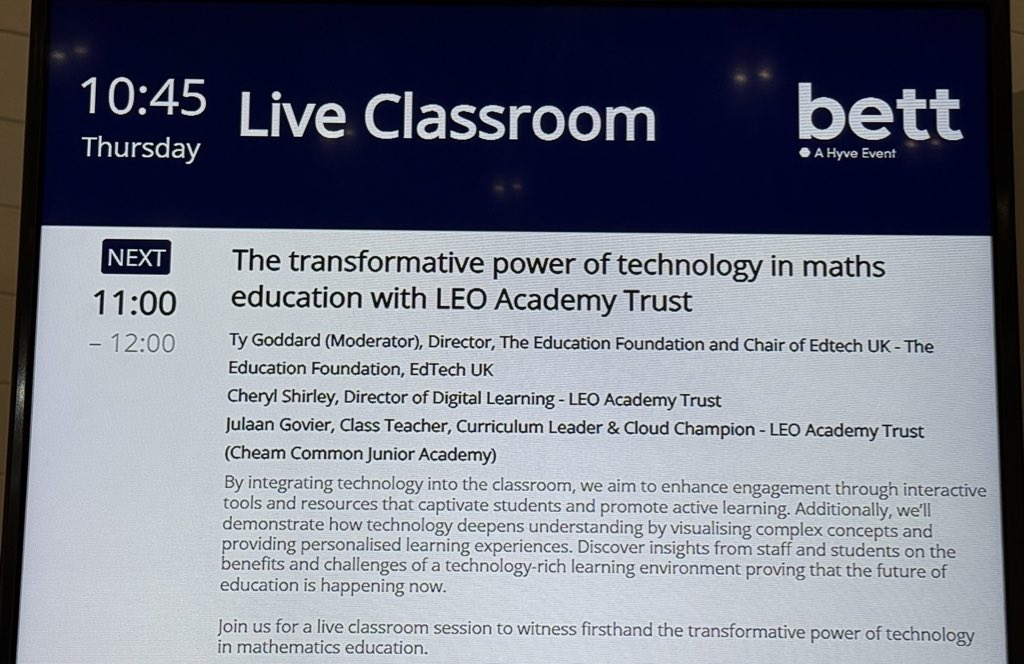 LGfL's tweet photo. Join us in the #liveclassroom at @Bett_show! 
As the edtech hubs give you a taste of edtech in action with @LEOacademies. 

@EdtechukHQ 
@LGfL 
@MrsShirley8 https://t.co/7cG7E18WNa