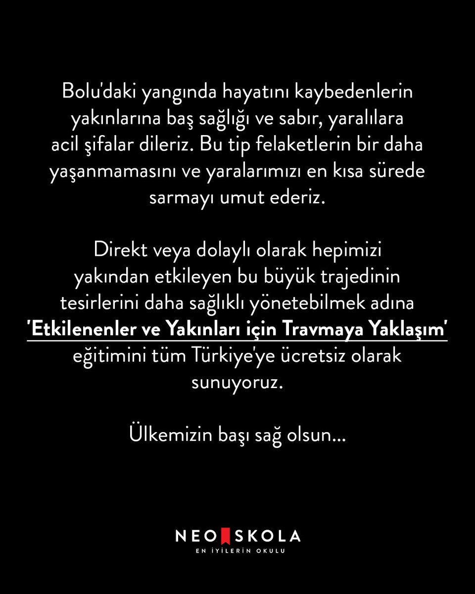 Yaralarımızı hep birlikte saracağız 🙏 
Eğitime linkten ulaşabilirsiniz: neoskola.com/egitimler/etki…
Bu tip felaketlerin bir daha yaşanmaması dileğiyle. Bir kez daha Türkiye'nin başı sağolsun.
